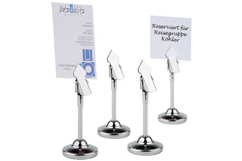 Set 4 suporti pentru numar masa, din inox cu finisaj satinat, prevazut cu 20 de etichete albe