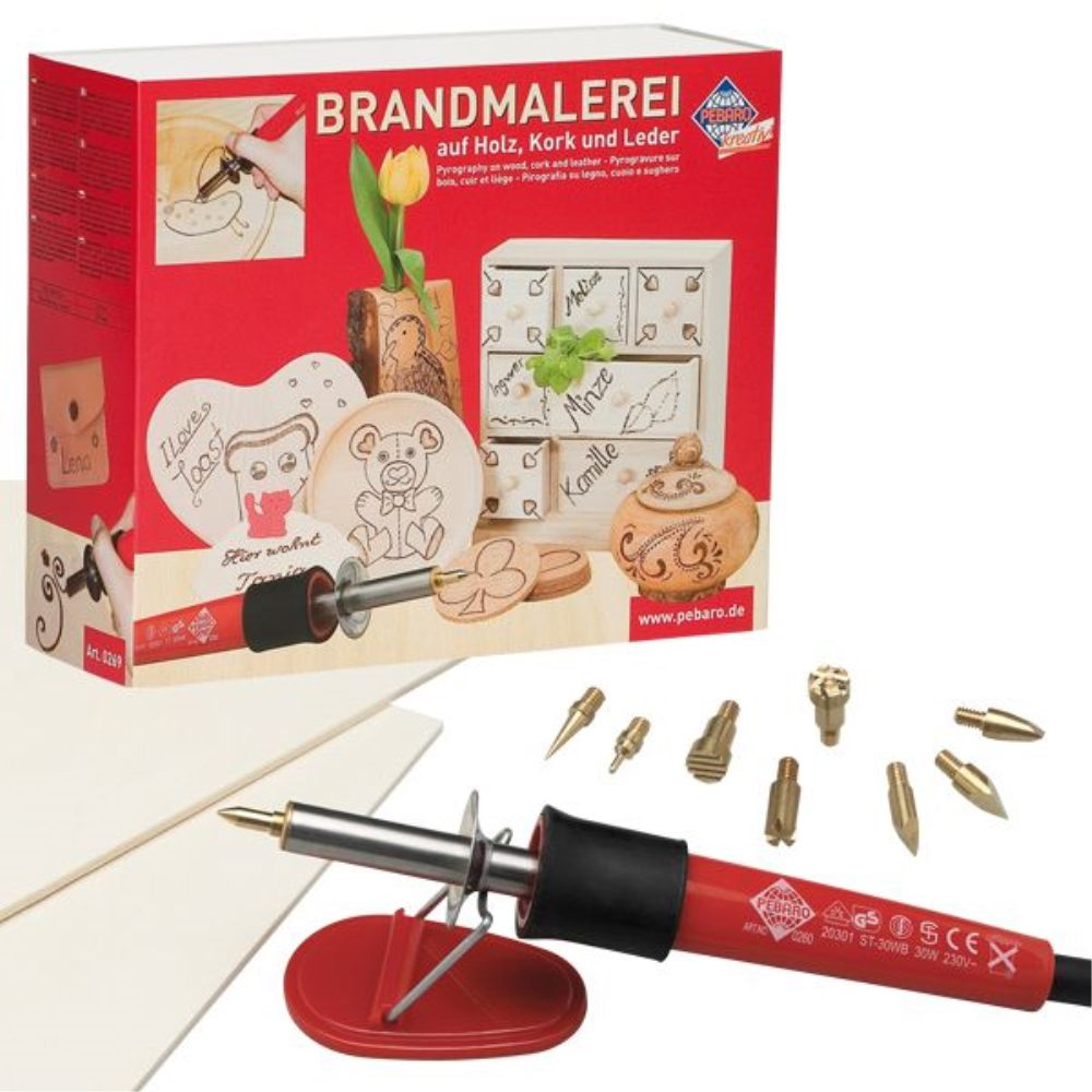 Pebaro 0269, Set pentru pirogravura, 30W, 220V, include 2 placi de lemn si 9 varfuri