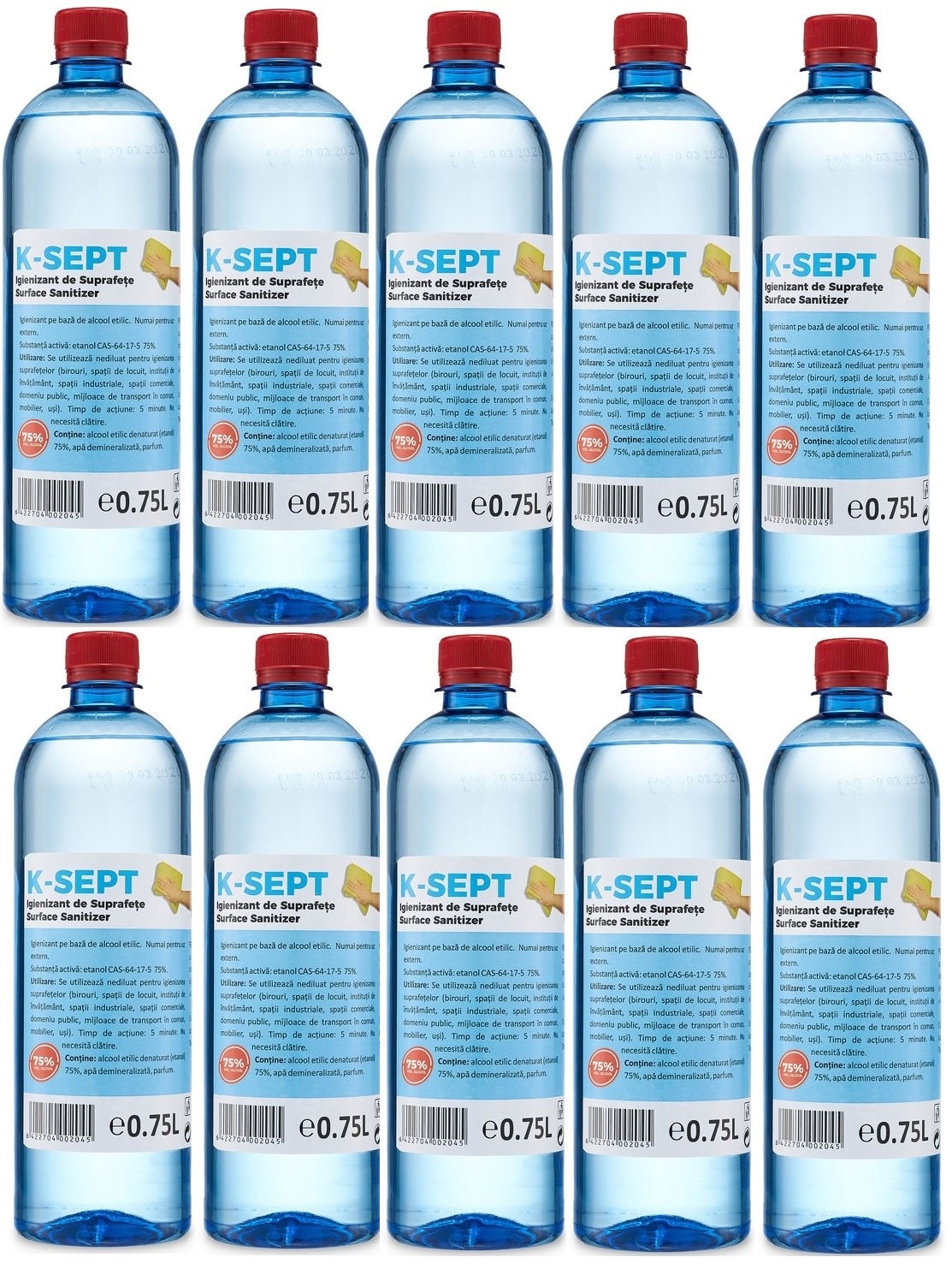 Pachet K-SEPT Virucid Dezinfectant suprafete pe baza de alcool 75%, 750 ml x 10 buc
