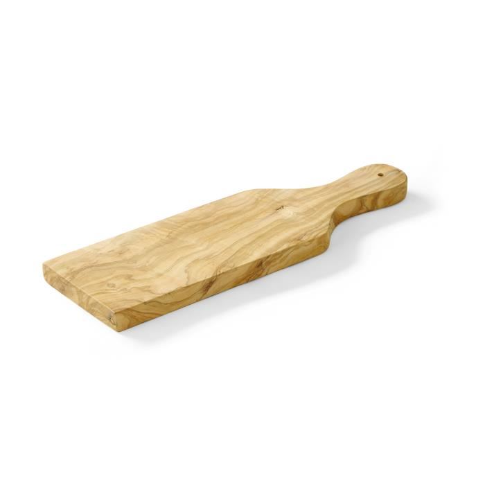 Tocator pentru prezentare si servire branzaturi cu maner, Hendi, lemn de maslin, 600x200x(H)18 mm
