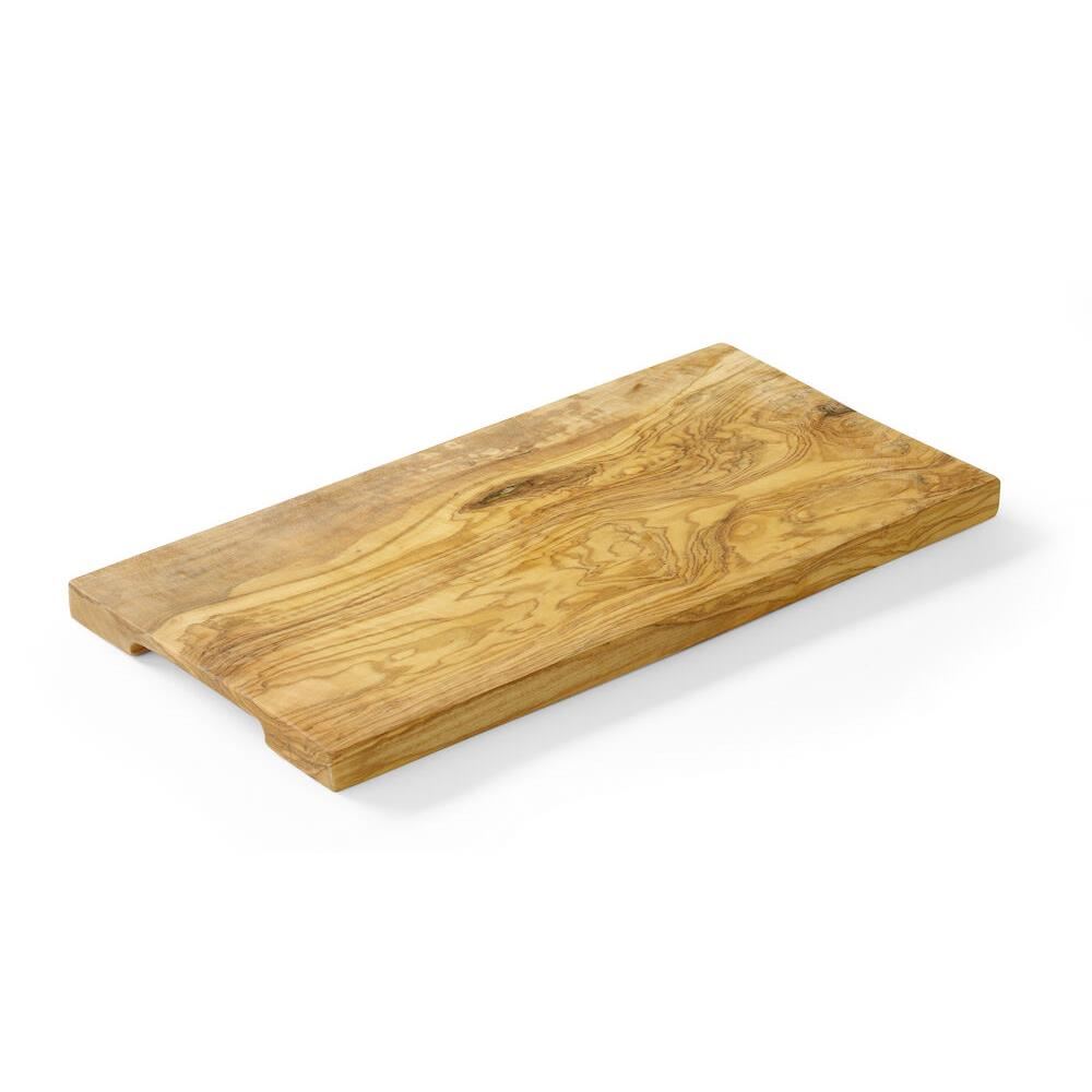Tocator dreptunghiular cu manere canelate, Hendi, lemn de maslin, 300x150x(H)18 mm