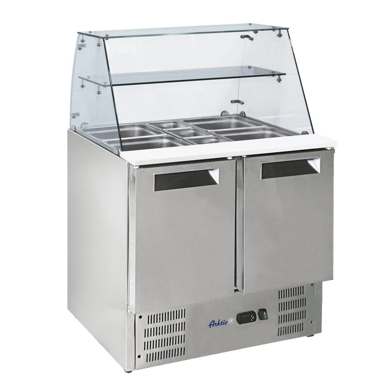Masa rece cu 2 usi pentru salata Hendi, cu suprastructura din sticla, 900x695x(H)825 mm