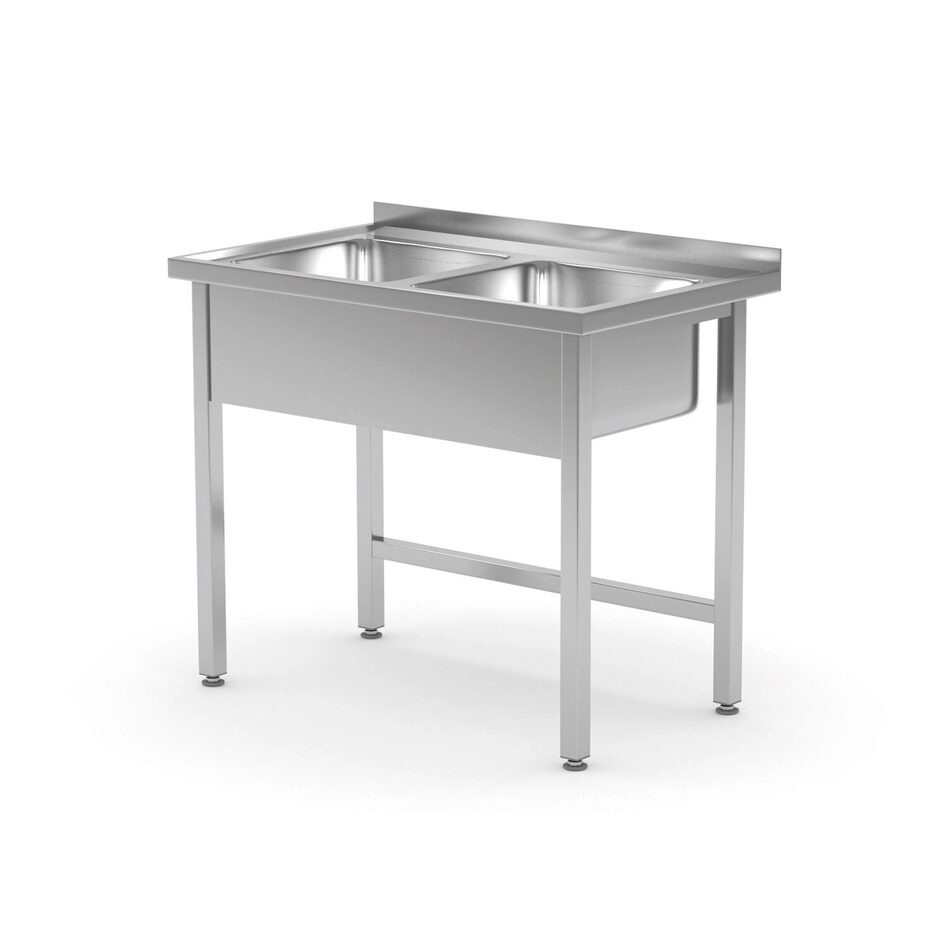 Spalator din otel inoxidabil, sudat, 2 cuve, adancime 600mm, Kitchen Line, 1000x600x(H)850mm