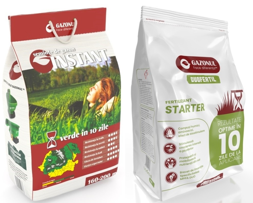 Pachet Gazonul Instant 120 mp: 4 kg Seminte + 6 kg Ingrasamant Starter