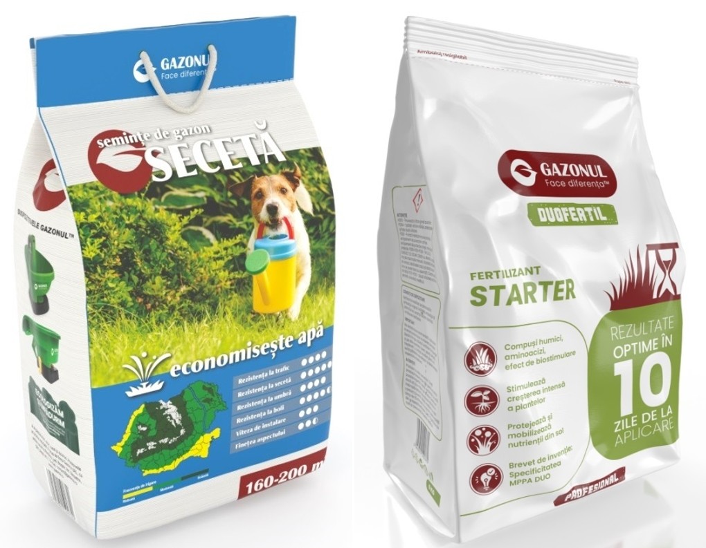 Pachet Gazonul Seceta 120 mp: Seminte 4 kg + Ingrasamant Starter 6 kg