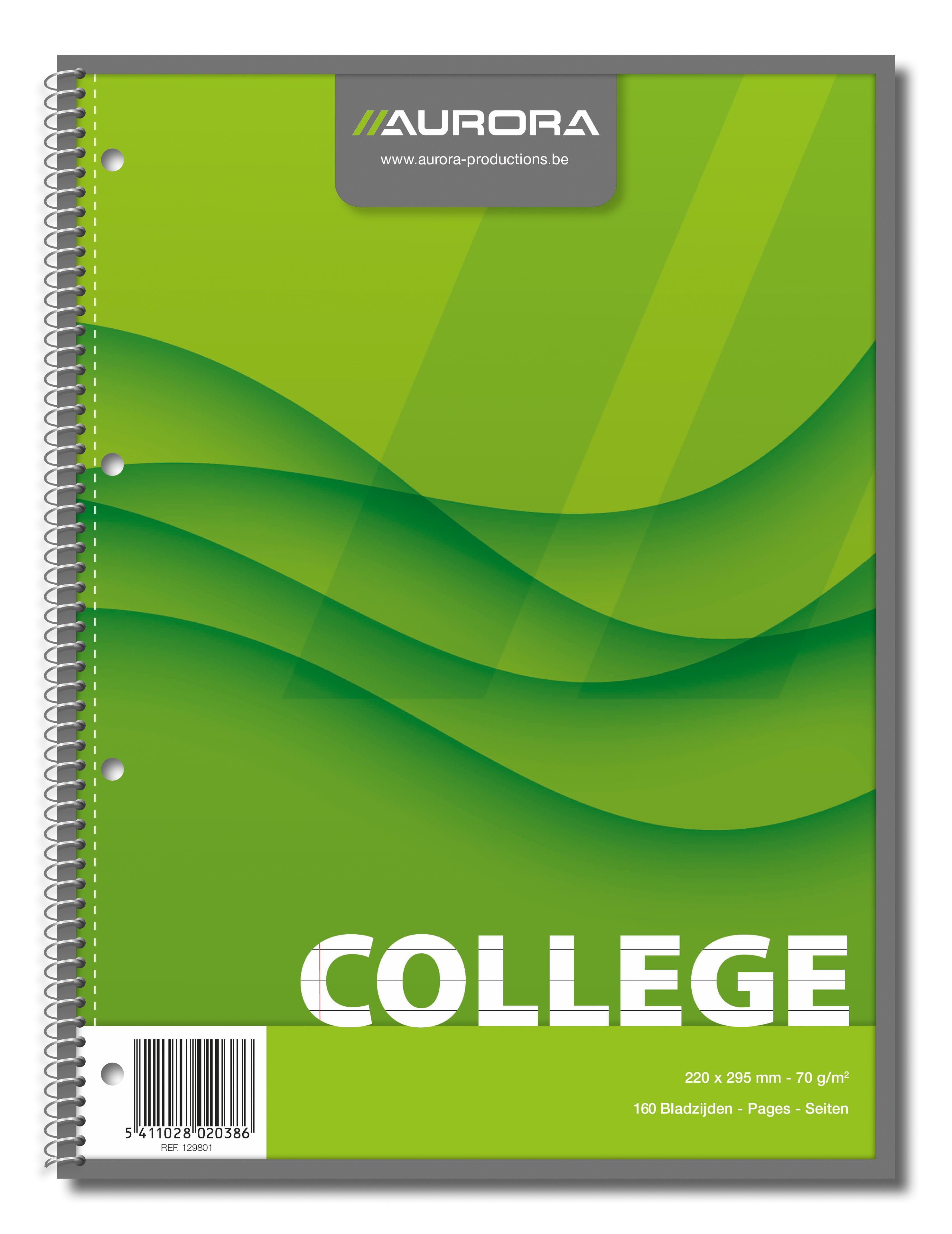 Caiet cu spirala, A4, 80 file - 70gsm, 4 perf., coperti carton, AURORA College - dictando
