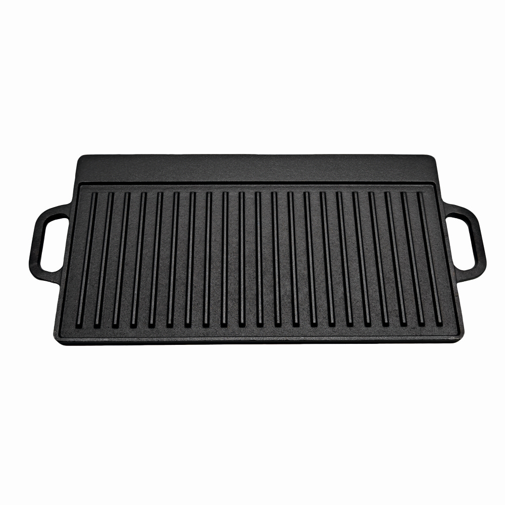 Tava dreptunghiulara din fonta pentru gratar KLUGMEISTER KY42, neagra, cu 2 fete