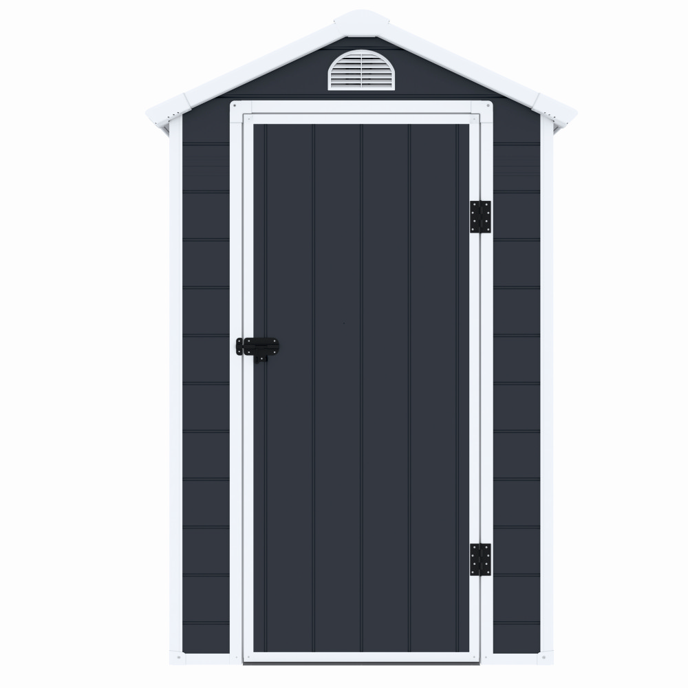 Casuta / magazie de gradina premium, panel plastic si ranforsare metal, MESTERINO AVE-B, Gri/Bej, dimensiuni 134x192x204 cm, usa cu balama, baza metalica