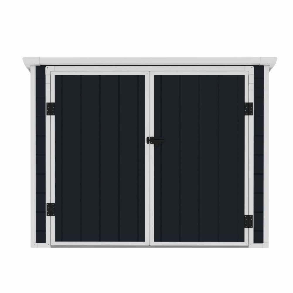 Casuta / magazie de gradina premium, panel plastic si ranforsare metal, MESTERINO Colin-A, Gri/Bej, dimensiuni 199x90x149 cm, usi cu balama, baza metalica