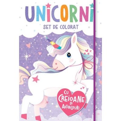 Unicorni. Set de colorat cu creioane si autocolante