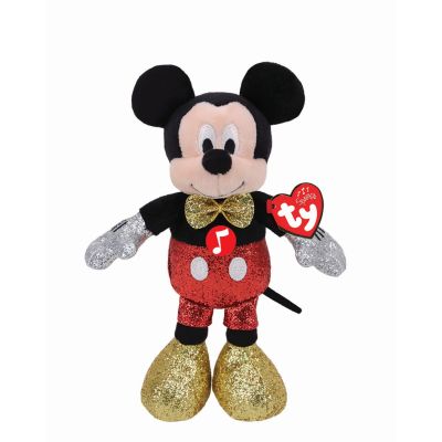 Jucarie plus Beanie Babies Disney Mickey cu sclipici si sunete Ty 25 cm
