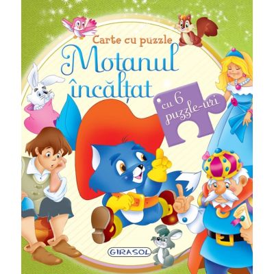 Carte cu puzzle Motanul incaltat cu 6 puzzle-uri