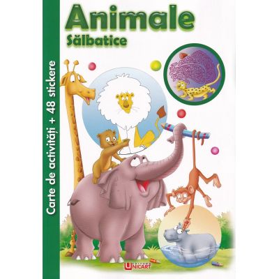 Carte de activitati cu 48 stickere. Animale salbatice