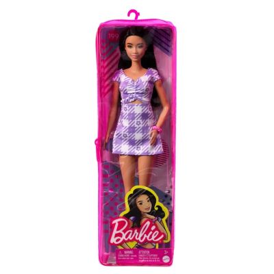 Papusa bruneta cu rochie mov Barbie Fashionista