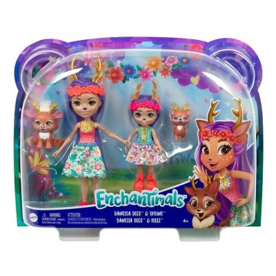 Enchantimals set papusi surori si animalutele lor. Danessa Deer cu Sprint si Danetta Deer cu Fleet