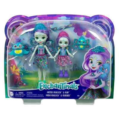 Enchantimals set papusi surori si animalutele lor. Patter Peacock cu Flap si Piera Peacock cu Feather