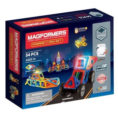 Joc magnetic de constructie Dynamic Flash Set Lumini de Blit 54 piese Magformers