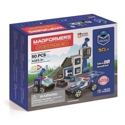 Joc magnetic de constructie Amazing Police Set Sectia de Politie 50 piese Magformers