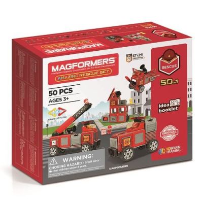 Joc magnetic de constructie Amazing Rescue Set Statia de Pompieri 50 piese Magformers