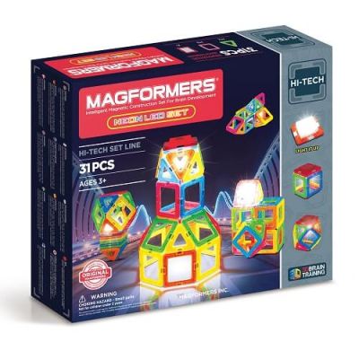 Joc magnetic de constructie Neon Led Set Lumini de Neon 31 piese Magformers