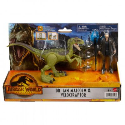 Set 2 figurine Dr. Ian Malcolm si velociraptor Jurassic World Dominion
