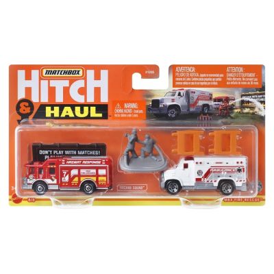 Set 2 vehicule scara 1 64 Matchbox HitchampHaul Fire rescue Hazard Squad Ambulance