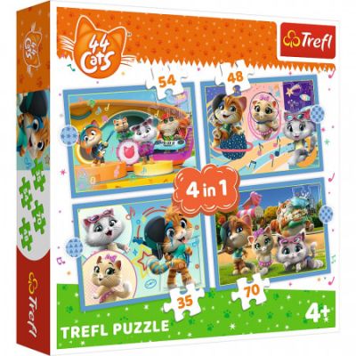 Puzzle 44 Cats 4-in-1 Echipa pisicilor Trefl