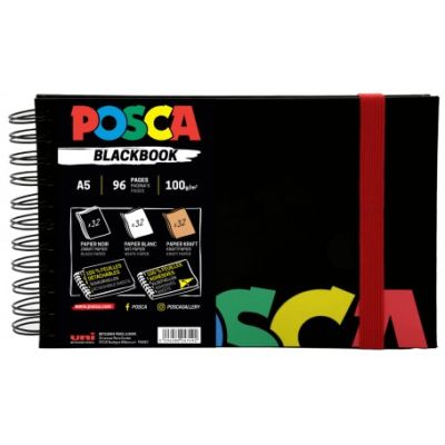 Sketchbook cu spira 001 A5 100 g 48 pagini 3 tipuri de hartie negru/alb/kraft Posca