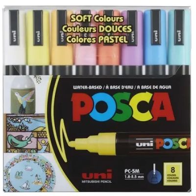 Set 8 markere PC-5M 1. 8-2. 5 mm culori pastel Uni Posca M1487