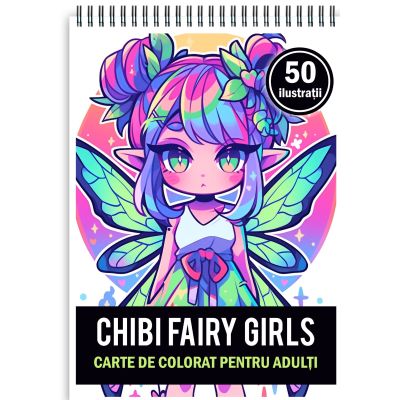 Carte de colorat pentru adulti 50 de ilustratii Chibi Fairy Girls