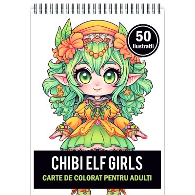 Carte de colorat pentru adulti 50 de ilustratii Chibi Elf Girls