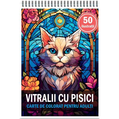 Carte de colorat 50 de ilustratii Vitralii cu Pisici