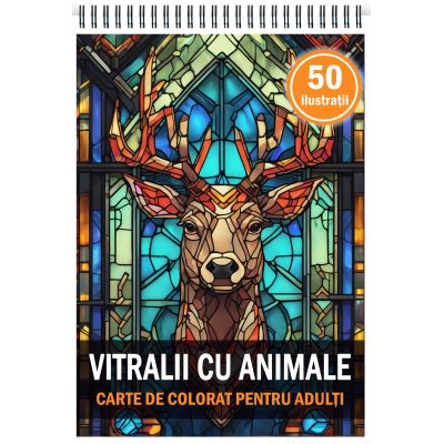 Carte de colorat 50 de ilustratii Vitralii cu Animale