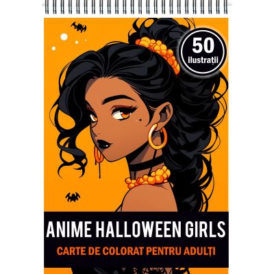 Carte de colorat pentru adulti 50 de ilustratii Anime Halloween Girls