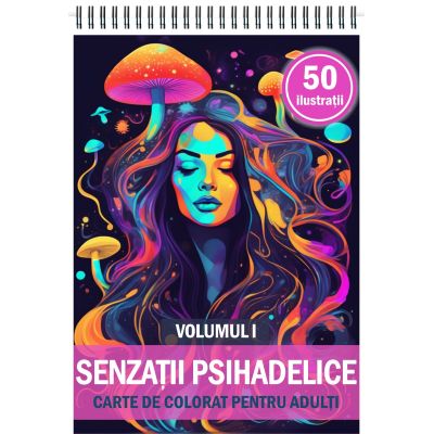 Carte de colorat cu 50 de ilustratii Senzatii Psihedelice Volumul 1