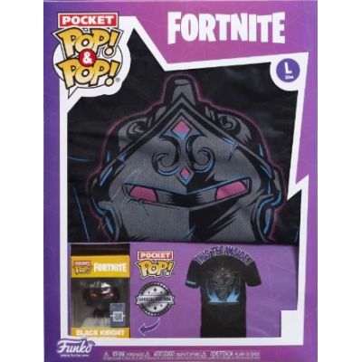 Set figurina breloc si tricou Funko POP Fortnite Black Knight T-shirt marime L