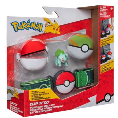 Set figurina si centura Clip N Go Pokemon S13 Bulbasaur Poke Ball Nest Ball