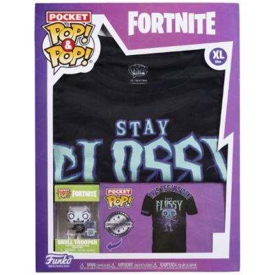 Set figurina si tricou Funko POP Fortnite Skull Trooper T-shirt marime L