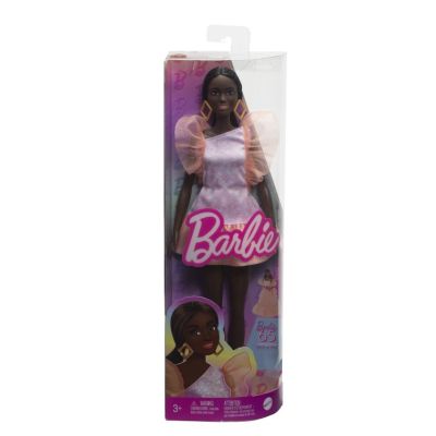Papusa fashionista afro-americana cu rochie peach Barbie
