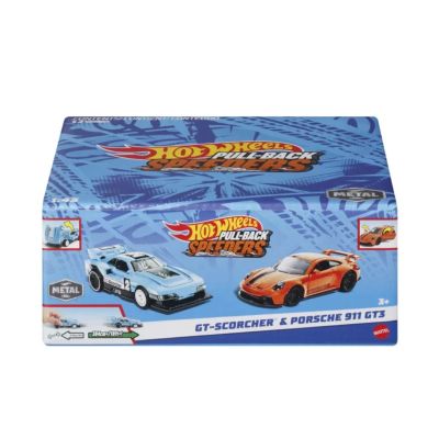 Set 2 masinute metalice pull back GT-Scorcher si Porsche 911 GT3 1/43 Hot Wheels