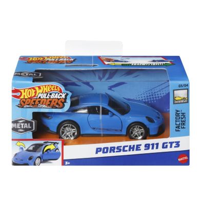 Masinuta metalica cu sistem pull back Porsche 911 GT3 scara 1 43 Hot Wheels