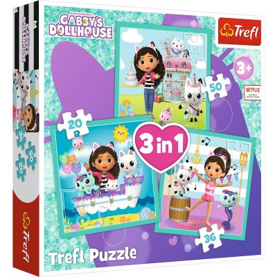 Puzzle 3in1. Gabbys Dollhouse Activitatile lui Gabby Trefl