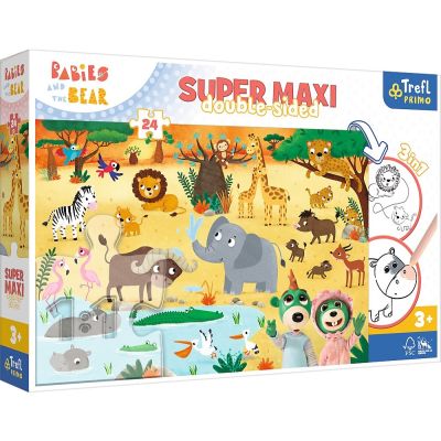 Puzzle Primo 24 Super Maxi. Babies and the bear in safari Trefl