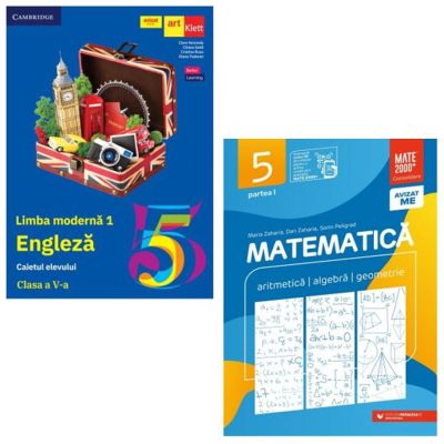 Pachet 2 carti pentru clasa a 5-a Limba engleza L1. Caietul elevului si Matematica. Aritmetica algebra geometrie. Consolidare. Partea 1 - Clare Kennedy Maria Zaharia