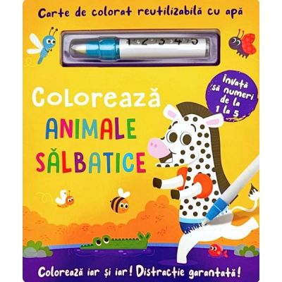 Coloreaza animale salbatice. Carte reutilizabila cu apa