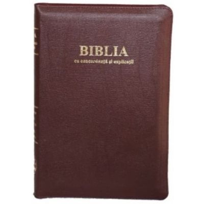 Biblia cu concordanta si explicatii mare 077 ZTI coperta piele visinie fermoar index