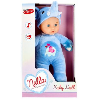 Jucarie papusa bebelus Nella Doll 30cm MegaCreative imbracat in elefant J1384