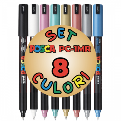 Marker UNI PC-1MR varf fin metalic 0. 7mm set 8 culori metalizate Posca M1513