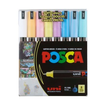 Marker UNI PC-1MR varf fin metalic 0. 7mm set 8 culori pastel Posca