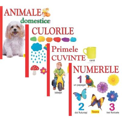 Pachet 4 carti pentru copii culorile animele domestice numerele primele cuvinte - Diana Rotaru